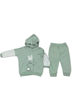 Kız Bebek Mint Yeşil Pullu Tavşancık Desenli İkili Takım
