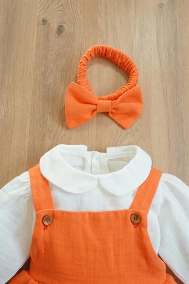 Kız Bebek Müslin Fırfırlı Bandanalı Çocuk Elbisesi