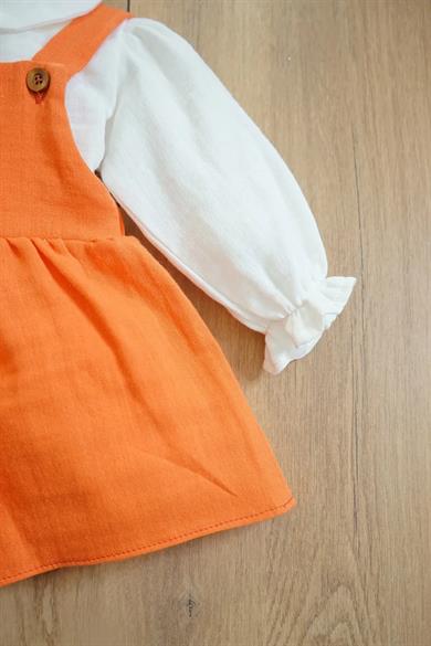 Kız Bebek Müslin Fırfırlı Bandanalı Çocuk Elbisesi