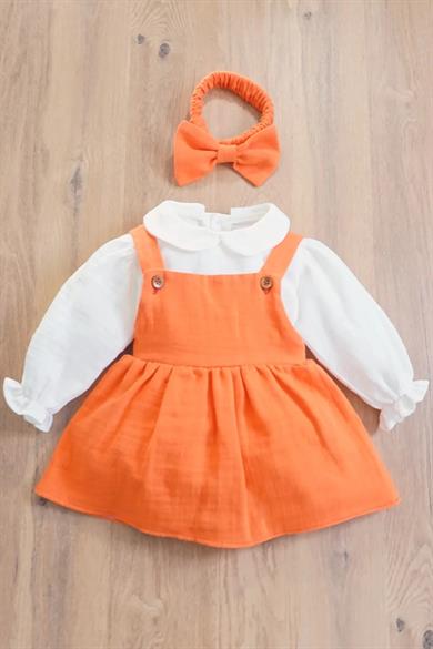 Kız Bebek Müslin Fırfırlı Bandanalı Çocuk Elbisesi