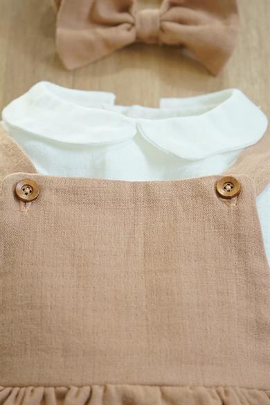 Kız Bebek Müslin Kumaşlı Fırfırlı Balon Kol Çocuk Elbisesi