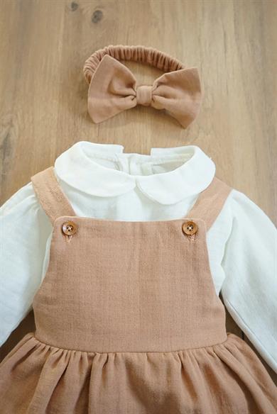 Kız Bebek Müslin Kumaşlı Fırfırlı Balon Kol Çocuk Elbisesi