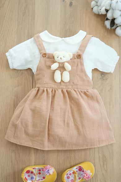 Kız Bebek Müslin Oyuncak Ayıcıklı Çocuk Elbisesi