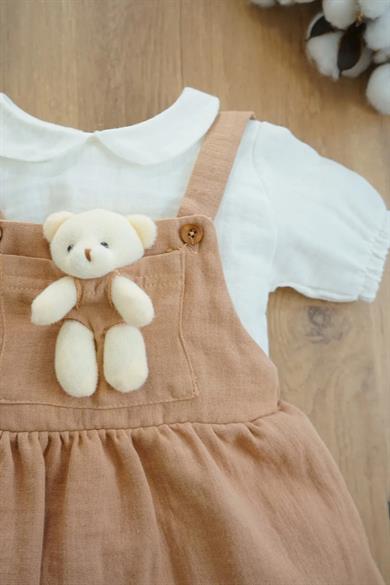Kız Bebek Müslin Oyuncak Ayıcıklı Çocuk Elbisesi