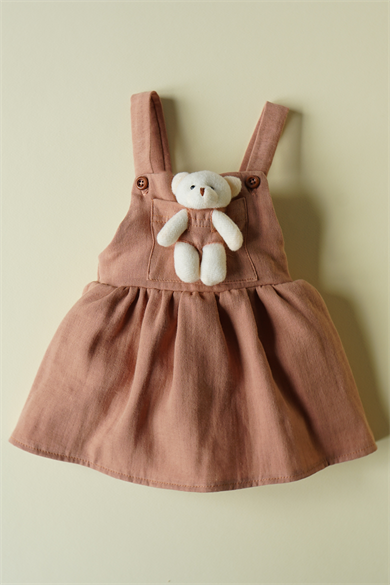 Kız Bebek Oyuncak Ayıcıklı Müslin Etekli Salopet