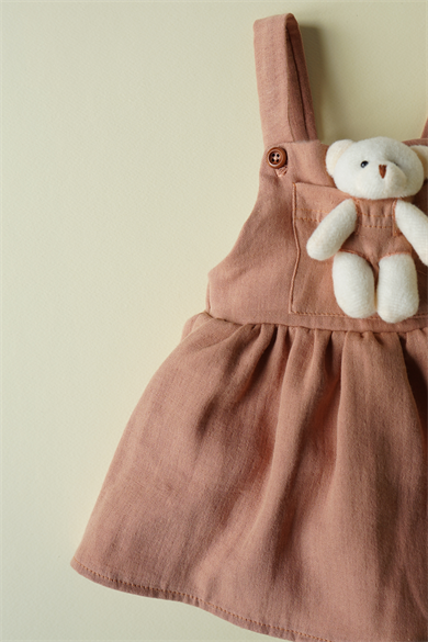 Kız Bebek Oyuncak Ayıcıklı Müslin Etekli Salopet