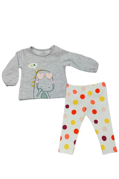 Kız Bebek Puantiyeli Pamuklu Uzun Kollu İkili Takım