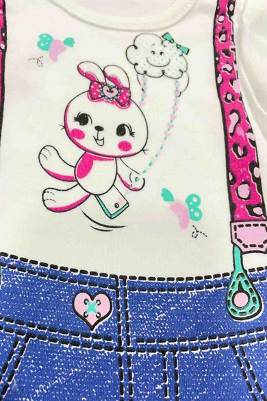 Kız Bebek Salopet Desenli Çıtçıtlı Pamuklu Doğal Rahat Tulum