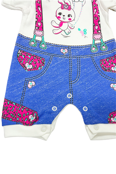 Kız Bebek Salopet Desenli Çıtçıtlı Pamuklu Doğal Rahat Tulum