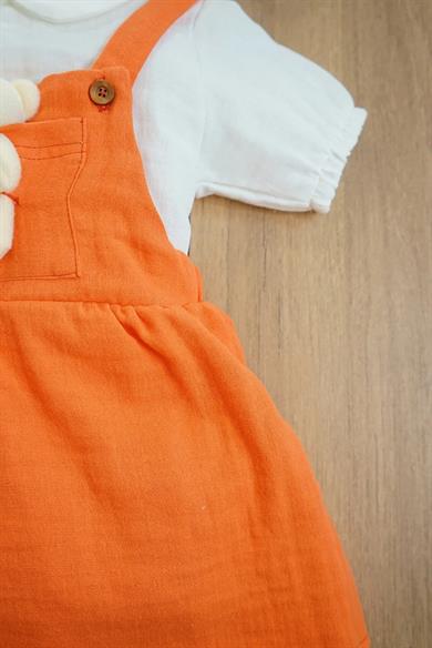 Kız Bebek Turuncu Kısa Kollu Müslin Bebe Yaka Elbise
