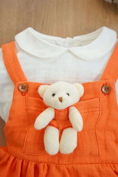 Kız Bebek Turuncu Kısa Kollu Müslin Bebe Yaka Elbise