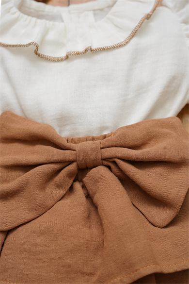 Kız Bebek Ve Çocuk Bandanalı Fiyonklu Müslin Elbise