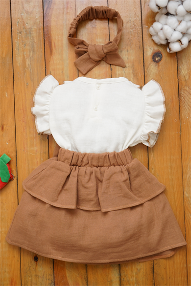 Kız Bebek Ve Çocuk Bandanalı Fiyonklu Müslin Elbise