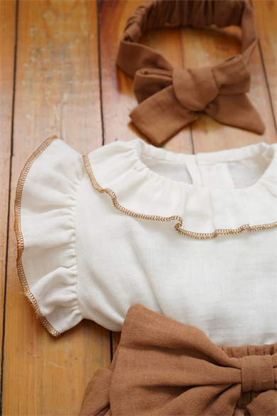 Kız Bebek Ve Çocuk Bandanalı Fiyonklu Müslin Elbise