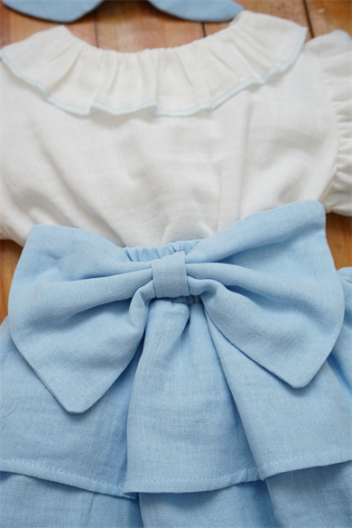 Kız Bebek Ve Çocuk Bandanalı Fiyonklu Müslin Elbise