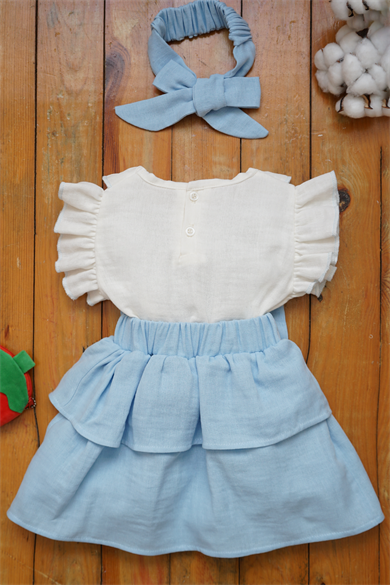 Kız Bebek Ve Çocuk Bandanalı Fiyonklu Müslin Elbise