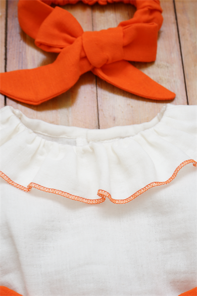 Kız Bebek Ve Çocuk Bandanalı Fiyonklu Müslin Elbise