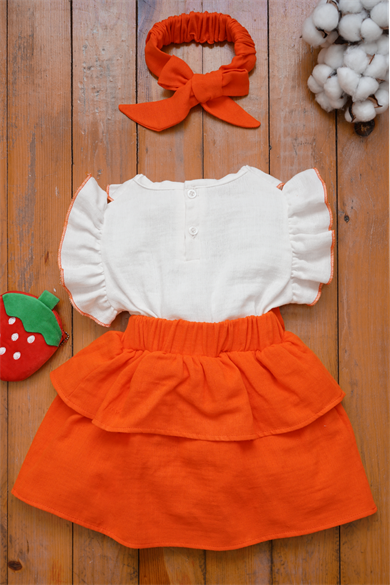 Kız Bebek Ve Çocuk Bandanalı Fiyonklu Müslin Elbise