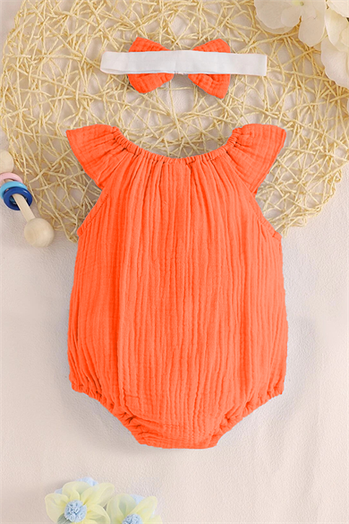 Kız Bebek Ve Çocuk Bandanalı Müslin Tulum