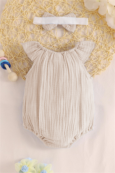 Kız Bebek Ve Çocuk Bandanalı Müslin Tulum