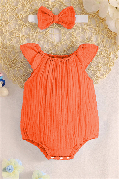 Kız Bebek Ve Çocuk Bandanalı Müslin Tulum