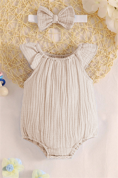 Kız Bebek Ve Çocuk Bandanalı Müslin Tulum