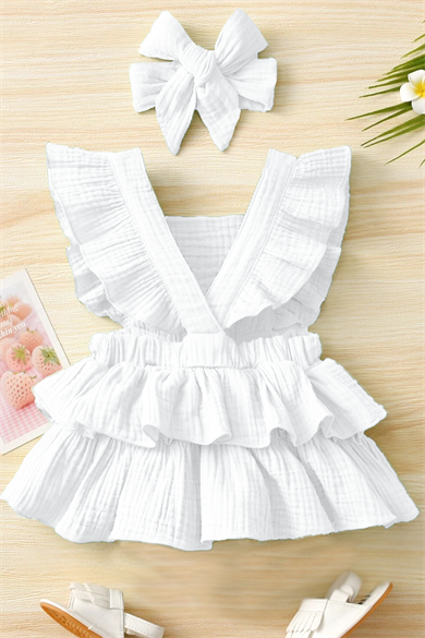 Kız Bebek Ve Çocuk Fırfırlı Kolsuz Müslin Elbise