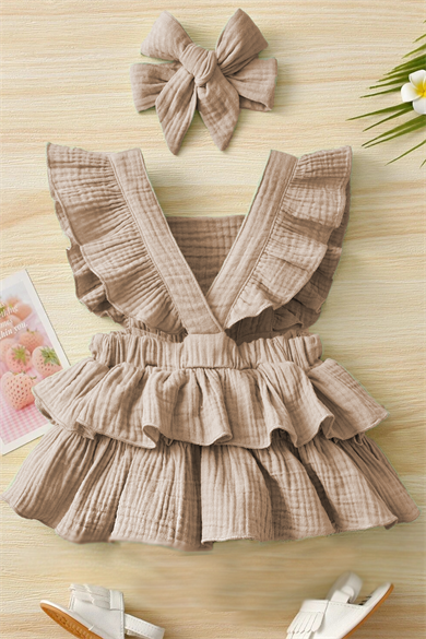 Kız Bebek Ve Çocuk Fırfırlı Kolsuz Müslin Elbise