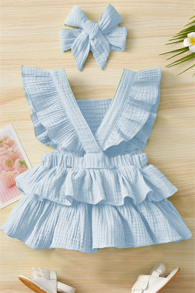 Kız Bebek Ve Çocuk Fırfırlı Kolsuz Müslin Elbise