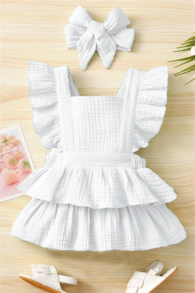 Kız Bebek Ve Çocuk Fırfırlı Kolsuz Müslin Elbise