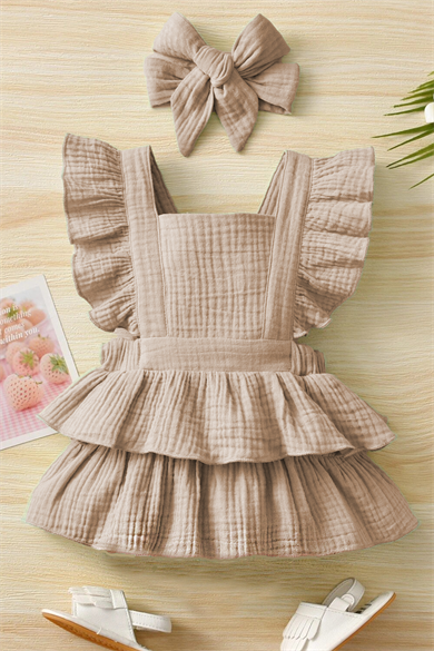 Kız Bebek Ve Çocuk Fırfırlı Kolsuz Müslin Elbise