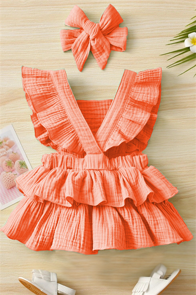 Kız Bebek Ve Çocuk Fırfırlı Kolsuz Müslin Elbise