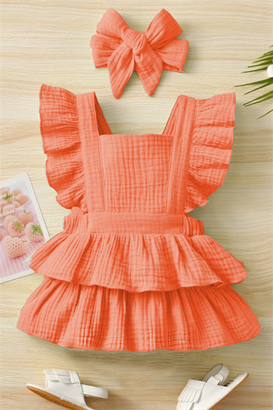 Kız Bebek Ve Çocuk Fırfırlı Kolsuz Müslin Elbise