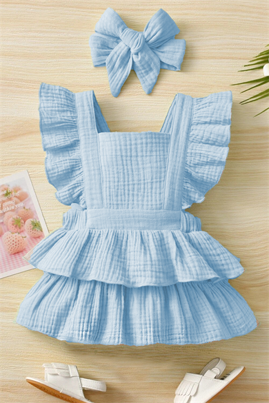 Kız Bebek Ve Çocuk Fırfırlı Kolsuz Müslin Elbise