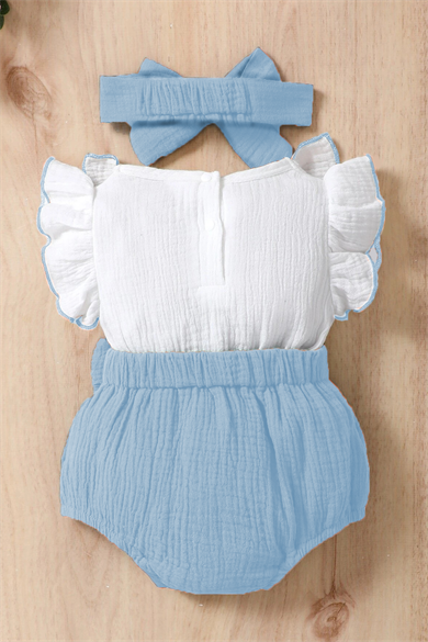 Kız Bebek Ve Çocuk Fiyonklu Fırfırlı Kolsuz Müslin Tulum