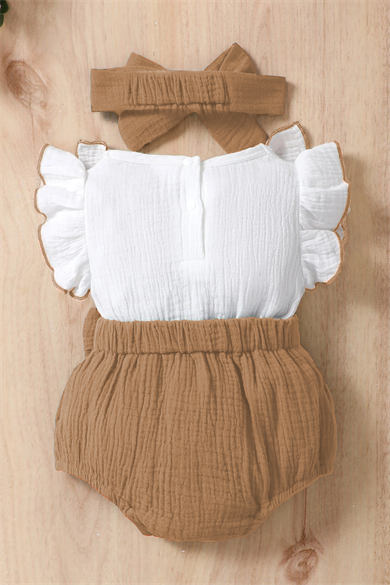 Kız Bebek Ve Çocuk Fiyonklu Fırfırlı Kolsuz Müslin Tulum