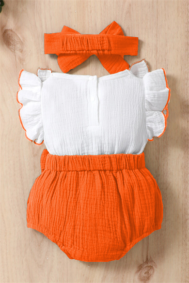 Kız Bebek Ve Çocuk Fiyonklu Fırfırlı Kolsuz Müslin Tulum