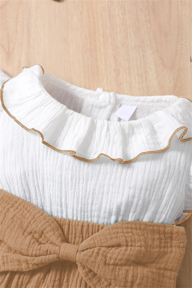 Kız Bebek Ve Çocuk Fiyonklu Fırfırlı Kolsuz Müslin Tulum