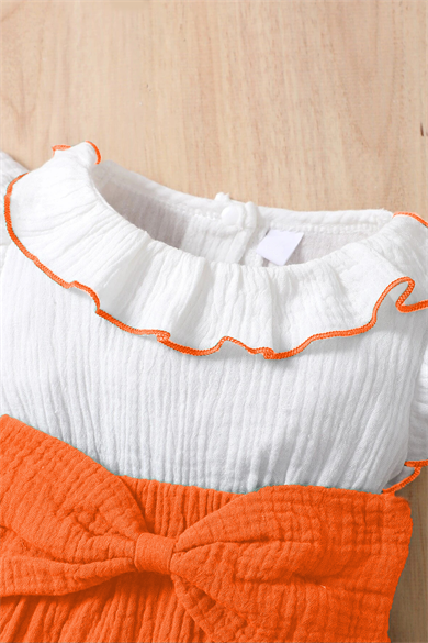 Kız Bebek Ve Çocuk Fiyonklu Fırfırlı Kolsuz Müslin Tulum