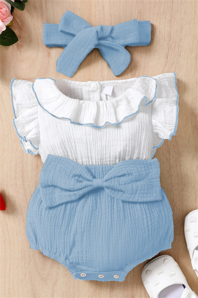 Kız Bebek Ve Çocuk Fiyonklu Fırfırlı Kolsuz Müslin Tulum