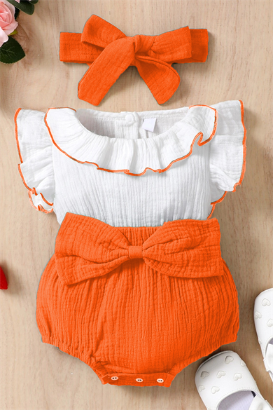 Kız Bebek Ve Çocuk Fiyonklu Fırfırlı Kolsuz Müslin Tulum