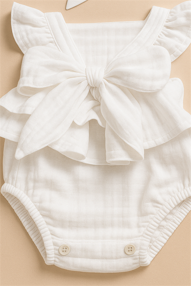 Kız Bebek Ve Çocuk Fiyonklu Zıbınlı Müslin Elbise