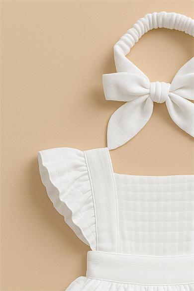 Kız Bebek Ve Çocuk Fiyonklu Zıbınlı Müslin Elbise