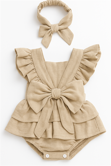 Kız Bebek Ve Çocuk Fiyonklu Zıbınlı Müslin Elbise