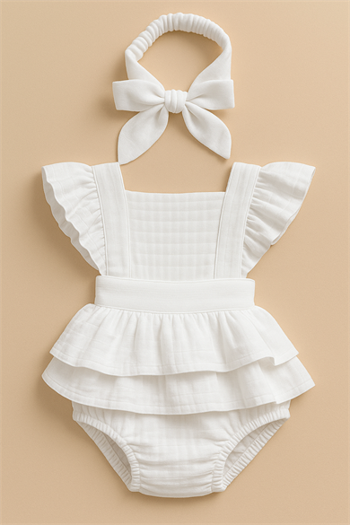 Kız Bebek Ve Çocuk Fiyonklu Zıbınlı Müslin Elbise