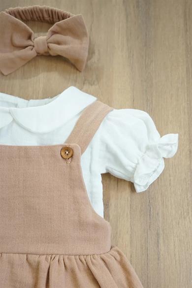 Kız Bebek Ve Çocuk Kahverengi Müslin Yumuşacık Elbise
