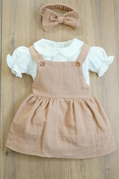 Kız Bebek Ve Çocuk Kahverengi Müslin Yumuşacık Elbise