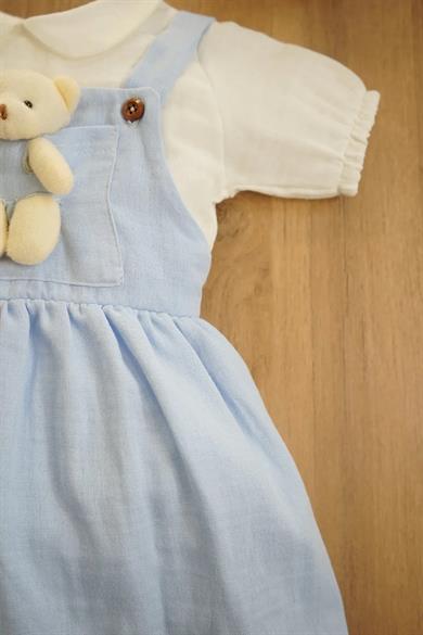 Kız Bebek ve Çocuk Kısa Kollu Ayıcıklı Müslin Elbise
