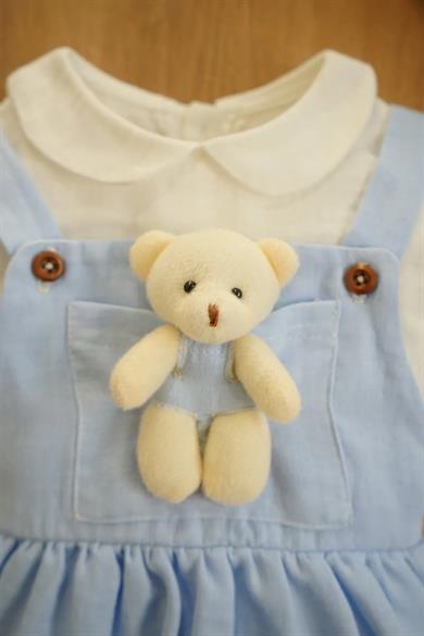 Kız Bebek ve Çocuk Kısa Kollu Ayıcıklı Müslin Elbise