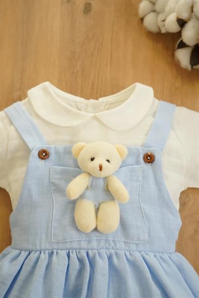 Kız Bebek ve Çocuk Kısa Kollu Ayıcıklı Müslin Elbise